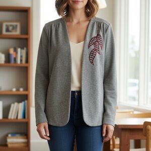 GRAFF CaliforniaWear Embroidered Open Cardigan, Women’s 6, Gray Burgundy
